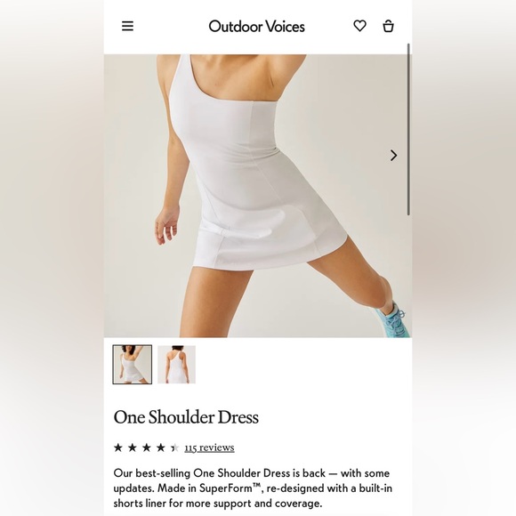 NWT Outdoor Voices SOLD OUT One Shoulder Dress Built in Bra only White Size L - Picture 2 of 16